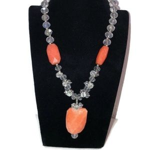 Orange Aventurine Swarovski Statement Necklace 19”